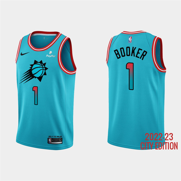 Men's Phoenix Suns #1 Devin Booker 2022-23 Blue City Edition Stitched Basketball Jersey